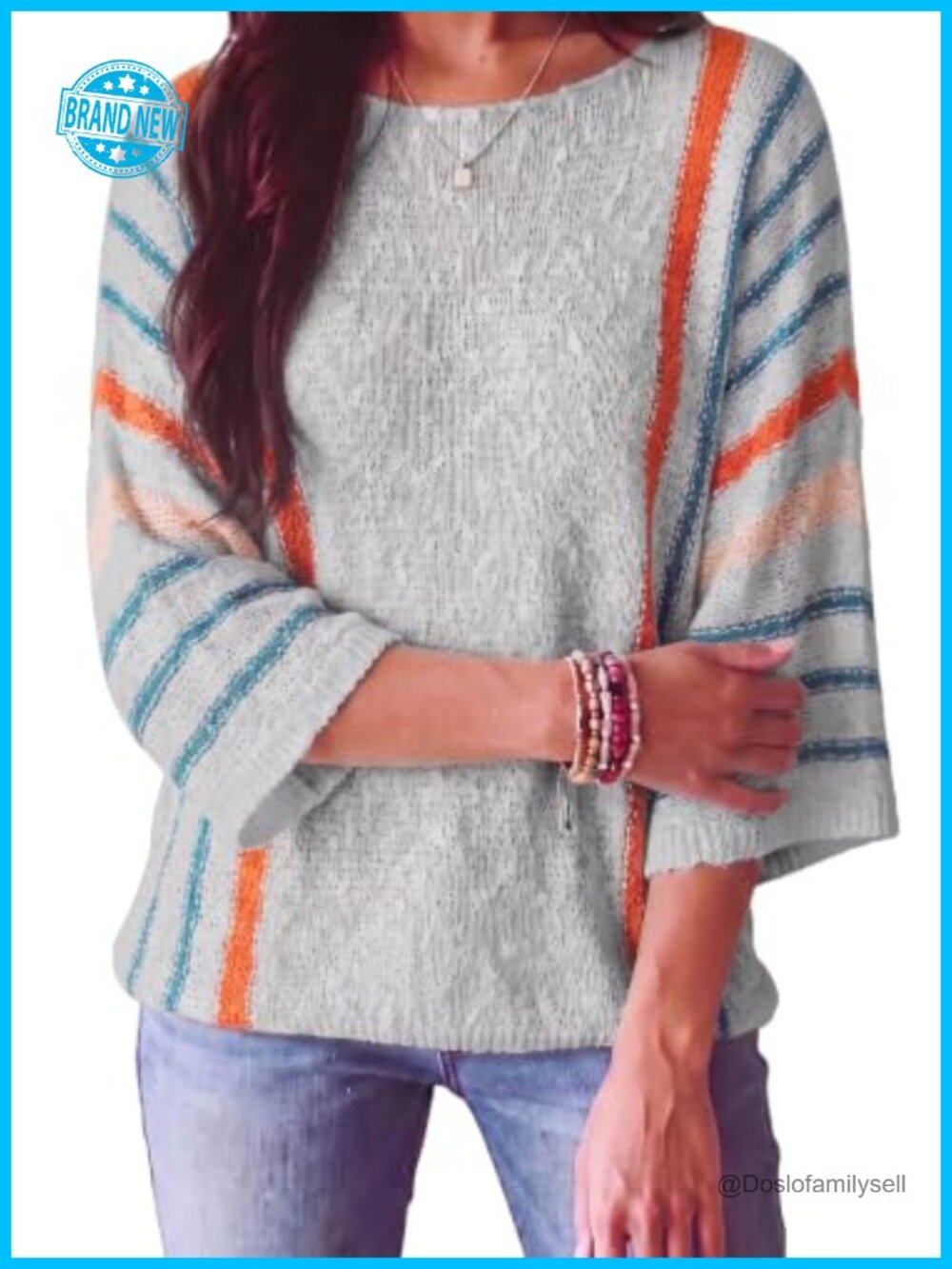 Dokotoo Womens Crewneck 3/4 Sleeve Knit Pullover Sweater Loose Fit Textured